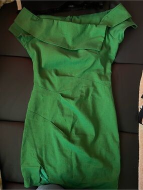 🥰Gift$10🦊Elegant Kelly  Green mini  Asymmetric collar sheath  Self Bra Dress